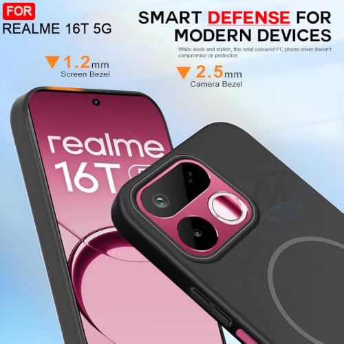 Image of AESTMO Shockproof Back Case Cover for Realme 16T 5G | Slim Hard Shell | Hard Back Cover for Realme 16T 5G (Compatible with MagSafe Accessories, Black)