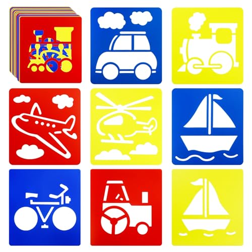 YETOOME 24 Pieces Stencils for Kids 5.9 x 5.5 Inches Chalk Drawing Stencils Large Washable Vehicles Themed Primary Shape Template for Kids Toddlers Preschooler