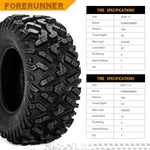 Image of FORERUNNER 26x9-12 & 26x11-12 ATV Tires, All Terrain (Pack of 4, Tubeless) | FORERUNNER 26x9-12 & 26x11-12 ATV UTV Trail Mud Sand Off-Road Tires