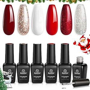 Beetles Christmas Gel Nail Polish Set- 6 Pcs Gel Polish Glitter Burgundy Red Sparkle Gel Kit Snow White Silver Soak Off…