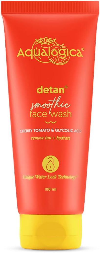 Aqualogica Detan+ Smoothie Face Wash | with Cherry Tomato | Helps Reduce Tanning & Hydrates Skin | Gently Cleanses Dirt & Oil without Dryness | 3.38 Fl Oz/100ml