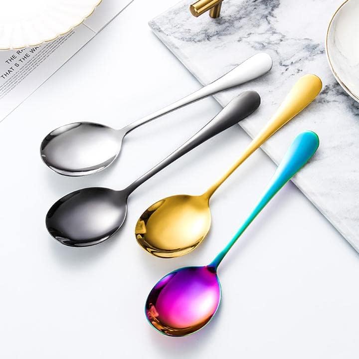 Flatware Spoons Server Set, Rainbow 6 Large Dinner Spoon Server and 6 Slotted Spoon, Catering Public Serving Spoon Set for Buffet Party Banquet