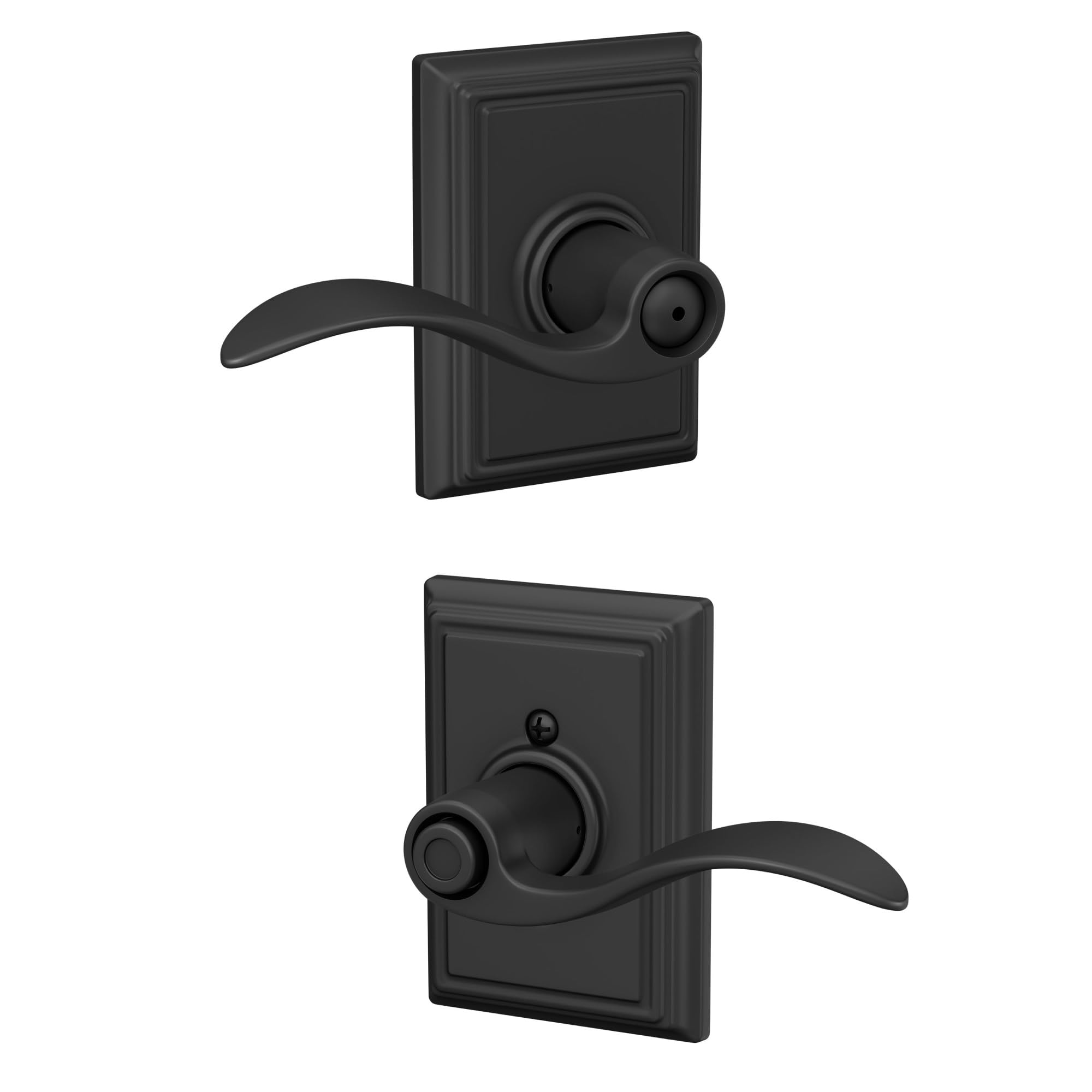 Schlage Accent Bed/Bath Privacy Door Handle with Lock, Matte Black | Interior bedroom or bathroom door lever with push button lock, Reversible, Easy install, Certified durability, Universal fit