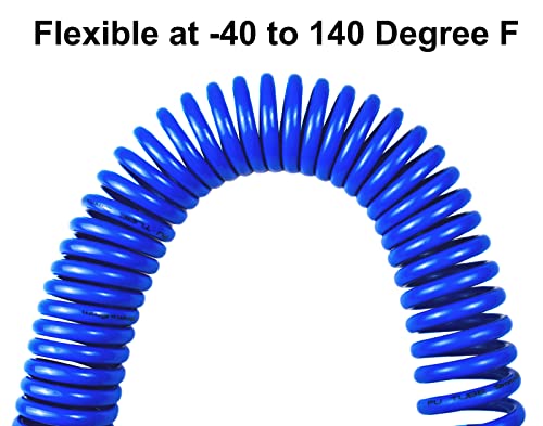 YOTOO Polyurethane Recoil Air Hose 3/8\" Inner Diameter by 10\' Long with Bend Restrictor, Repairable 1/4\" Industrial Quick Coupler and Plug, Blue - Thumbnail 2
