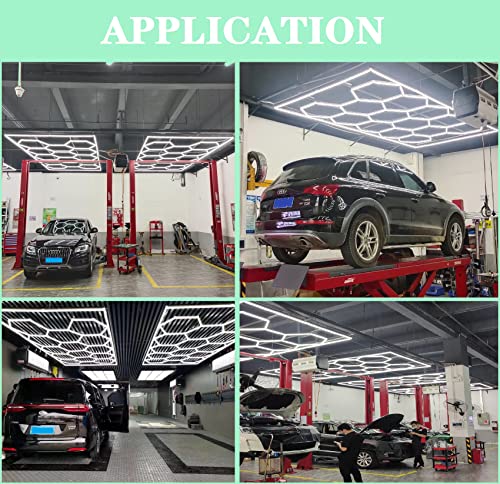 Car Detailing Led Garage Light,15 Hexagonal Grid Systems Led Shop Lights for Garage/Workshop with White Border, 6500K IP54 AC100-240V(191 “x96”) - Image 5