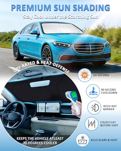 Image of Windshield Sun Shade for Mercedes Benz S Class W222 S400 S550 2015-2026 | Custom-Fit Mercedes Benz S Class Sun Visor Protector, 99% UV Block Heat Sun Shield Front Window Sunshade