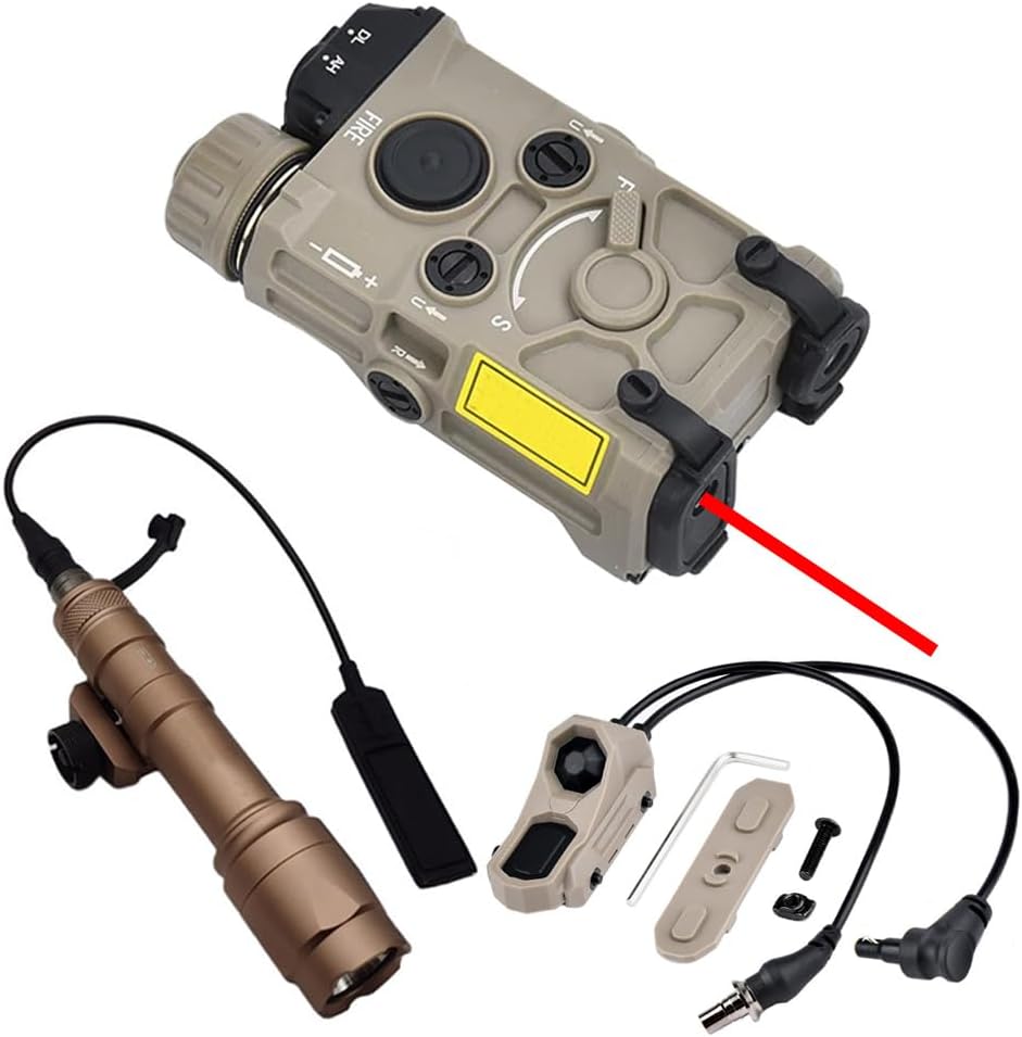 Plastic 0G Box Aiming Laser Sights(with Red/Green/Blue Laser+IR+White Flashlight),& M600C Strong LED Flashlight,& AX Modular Dual Wire Remote Pressure Switch(SF+Crane Plug) Combo,Tan