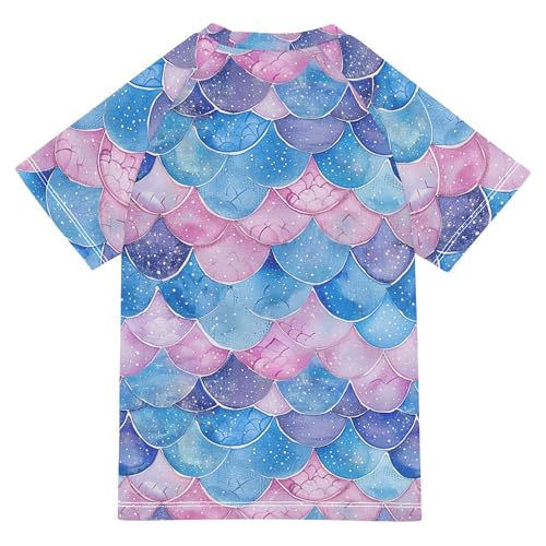 Glitter Blue Pink Mermaid Scales Kids Bathing Suits Girls Sun Protection Activewear Swimwear Beach Tops 3T2