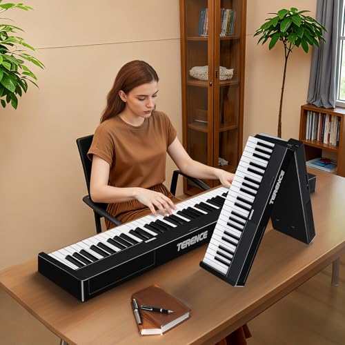 Image of Portable Piano Keyboard 88 key: Upgraded Foldable Piano Keyboard 88 Key Full Size Semi Weighted Keyboard Support MIDI Bluetooth Foldable Keyboard Piano with Sustain Pedal Piano Bag Gift for Beginner