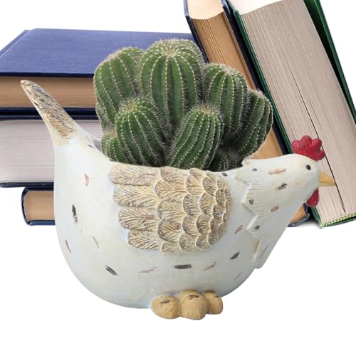 Générique Pot De Fleurs Poule - Cache-Pots Résine Intérieur avec Trou De Drainage | Jardinière Décorative pour pour Bureau Chambre Rebord de Fenêtre...