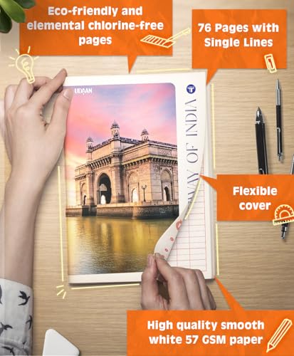 Image of A4 Size Long Notebooks for Students | Single Line Ruled 76 Pages in Each | Soft Cover, 21 cm x 29.7 cm Approx | GSM 57 | Useful for School, College & Office | Set of 6