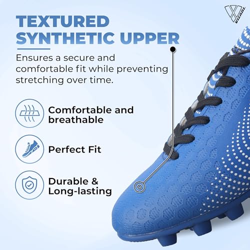 Vizari USA Stealth Boys Girls Soccer Cleats | Youth Firm Ground Athletic Outdoor Football Shoes for Toddler, Little Kid, Big Kid | Lightweight & Durable Blue/White4
