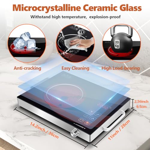 Countertop Infrared Hot Plate Electric Cooktop Portable Cooker for Cooking Single Burner Stove, 2200 Watt Compact Hotplate Adjustable Temperature Control, Sensor Touch & Knob - Image 5