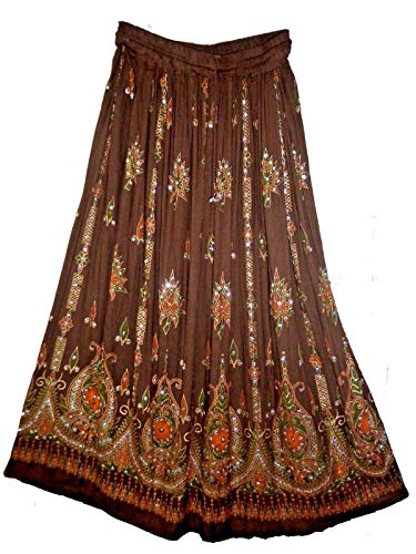 Radhy krishna fashions Multi tie dye Yoga Trendz Women's Sequined Crinkle Broomstick Gypsy Long Skirt (Brown)3