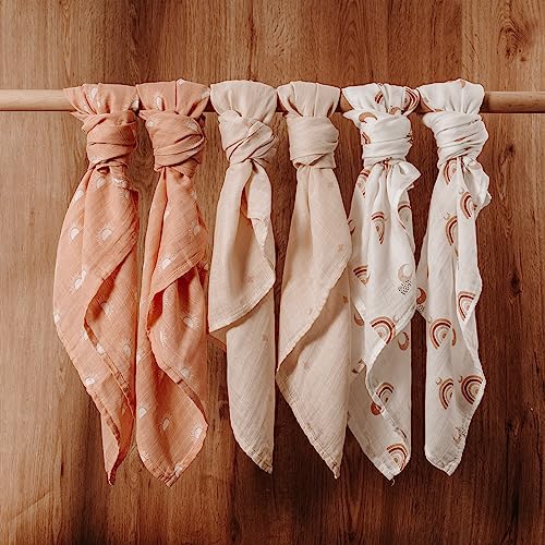 GLLQUEN Musselintücher für Babys, 6 Stück Spucktücher aus Baumwolle 70 cm x 70 cm, saugfähig und atmungsaktiv und ideal zum Reinigen, Abwischen und Abdecken von Neugeborenen
