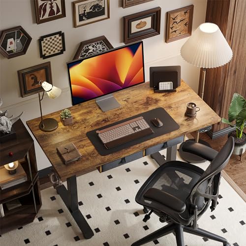 Image of Agilestic Standing Desk with 2 Drawers, Adjustable Height Electric Desk with Storage, 63 x 24 Inches Sit Stand Up Computer Table for Work Office Home, Rustic Brown