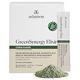 Arbonne GreenSynergy Elixir – Citrus-Flavored Greens Powder with 13 Digestive Enzymes, Vegan Collagen Builder, Probiotics, and Prebiotics – Supports Gut Health and Digestion – 30 Stick Packs