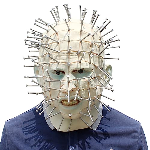 TREETDOBV Scary Pinhead Halloween Mask Horror Mask Halloween Cosplay Costume Accessory White Scary Full Head Latex Mask