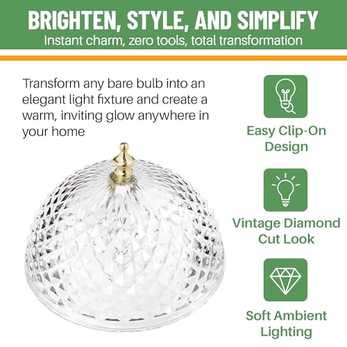 Image of Evelots Clip-On Light Shade for Ceiling Bulb or Lamp - 2 Pack Antique Diamond Cut Acrylic - Easy Install Decorative Lamp & Lighting Cover