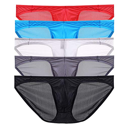 Perizoma sexy da uomo, perizoma a rete, a vita bassa, confezione da 6 Slip trasparenti, 5 pezzi M