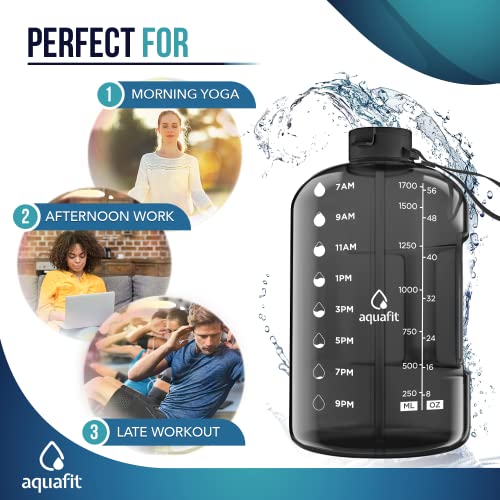 Aquafit Half Gallon Water Bottle With Times To Drink - 64 Oz Water Bottle With Straw - Water Jug - Motivational Water Bottle - Large Water Bottle - Sports Water Bottle With Time Marker For Gym #TOP4