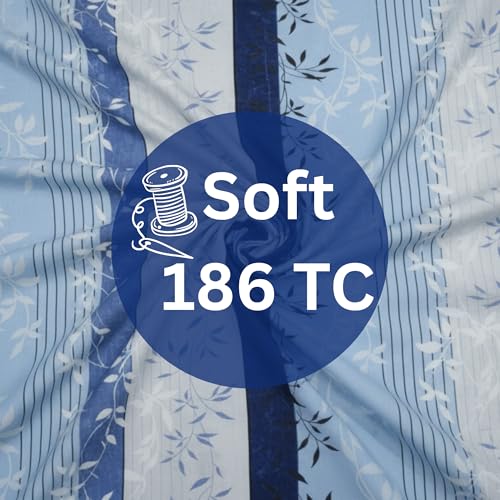 Image of Mafatlal 186 TC Grandious King Size Cotton Bedsheet | 108 x 108 Inches | Breathable Lightweight Summer Bed Sheet with 2 Pillow Covers | Fade Resistant | Strong Blue