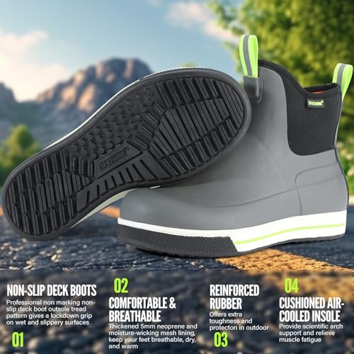 Showave Men's Deck Boots Ankle Waterproof Fishing Boot Non-Silp Work Rain Booties Durable Rubber Footwear Garden Boat Shoes With Ultra Lugs Outsole2