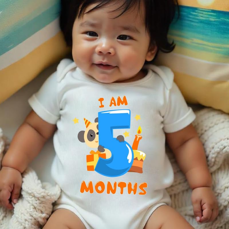 Image of KNITROOT Monthly Birthday Special Unisex Baby Romper Half Sleeve White Color