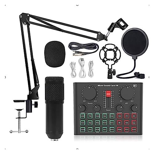 Kit de tarjeta de sonido BM800 Micrófono condensador profesional Bluetooth inalámbrico Tarjeta de sonido con anillo de luz de relleno Soporte voladizo Configuración de estudio de transmisión en v