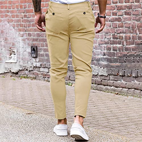 Image of Mens Chinos Slim Fit Pants Stretch Tapered Dress Pant Casual Trousers | Skinny Slacks, Flat Front Design, Stretch Cotton Fabric, Solid or Plaid, Work Dress Pants, Business Casual Wear
