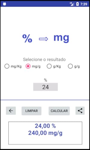 Miligramas e Porcento(%) - Conversor