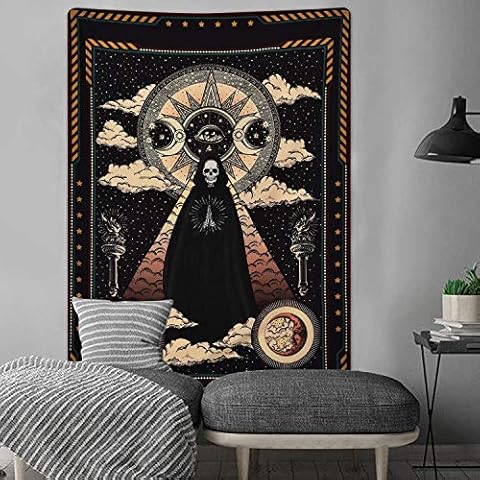 Bulckrew Wizard Skull Sun and Moon Wall Hanging Tapestry Star and Cloud Tapestry Tarot Tapestry for Room Cover