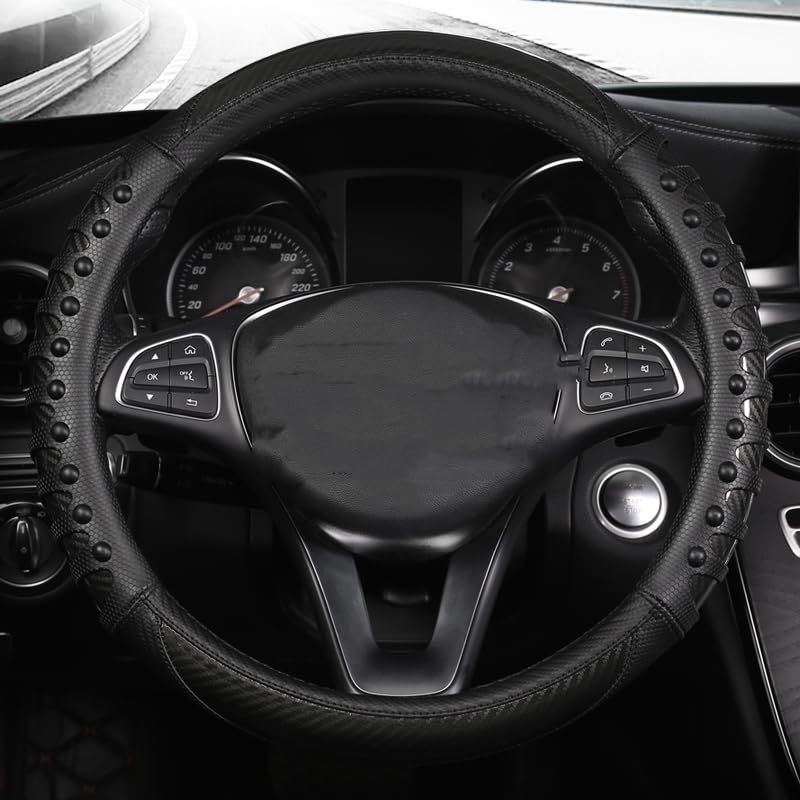 Four Seasons Universal Anti-Slip Anti-rub Breathable Luxury Truck Steering Wheel Cover 40 42 45 47cm (Black, 19in)