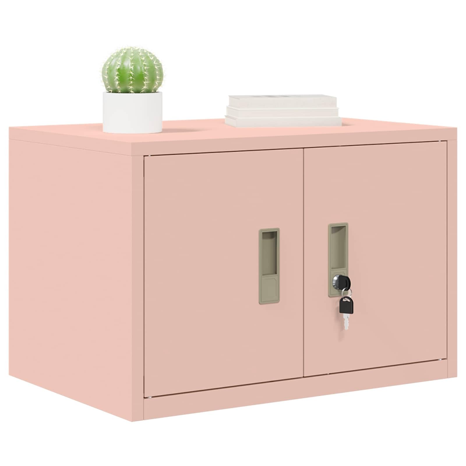 Aufbewahrungsschrank Rosa aus Stahl 60 x 40 x 40 cm mit abschließbaren Türen, pulverbeschichtet, Büro- und Homeoffice-Regal für Akten, Dokumente, Ordner und Büroorganisation