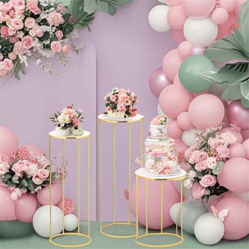 Miniatura 6 de Tectsia 3 Soportes De Pedestal Cilíndrico De Metal Para Fiestas, Cilindros Para Decoraciones De Fiestas, Mesas Redondas De Pedestal Para Tartas Para Exhibición De Boda, Decoración De Centenos, Planta