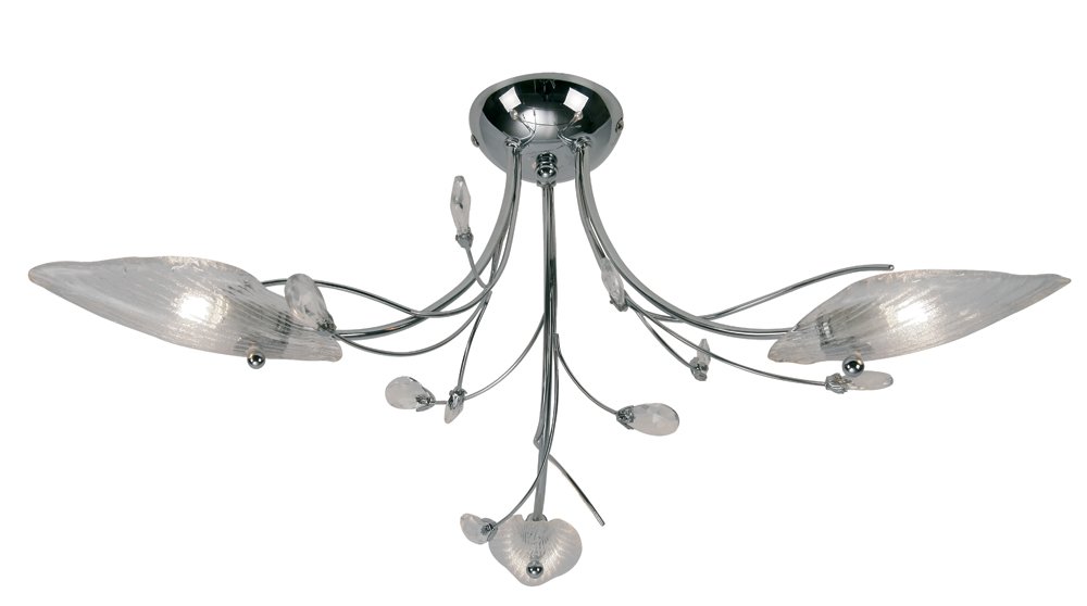 Plafonnier 3 lampes chrome Cyprus avec diffuseurs feuilles de verre