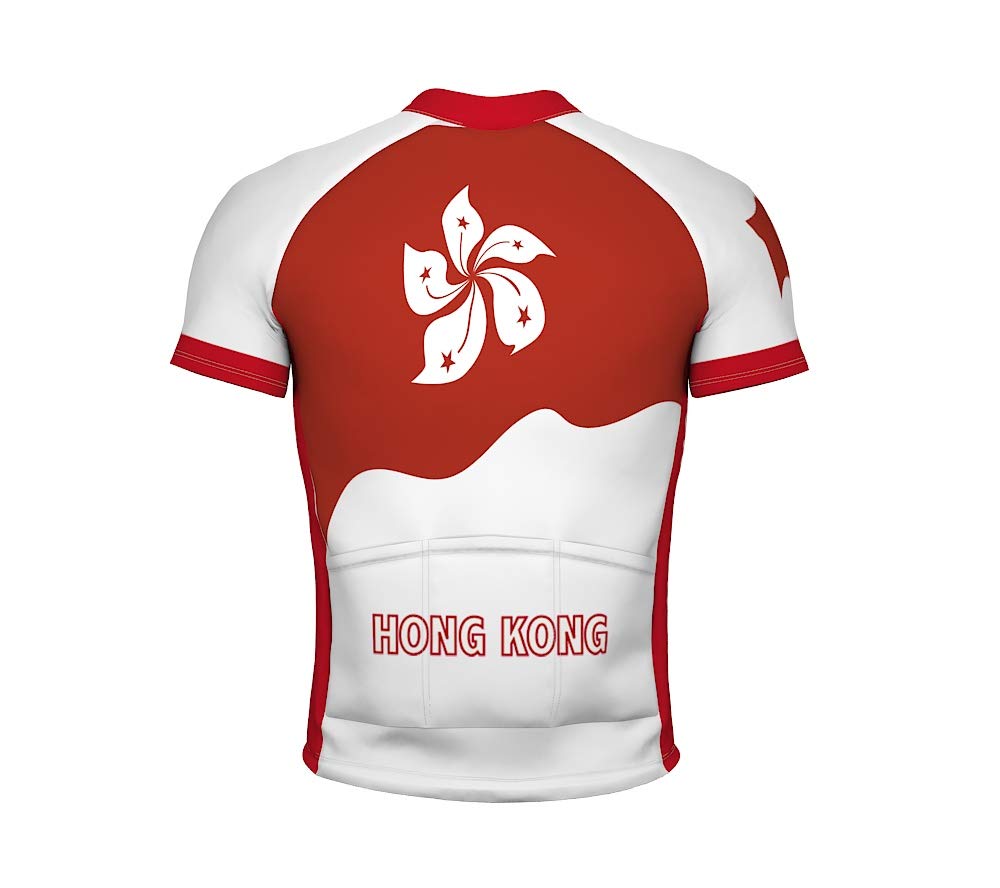 Hong Kong Emblem Full Zipper Bike Short Sleeve Cycling Jersey for Men - Size L Multicolored