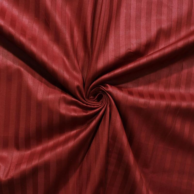 Image of KAWI Satin Cotton 210 TC Striped Elastic Fitted Bedsheet Queen Size (78X72XUp To 6 Inches Mattress)-Red Color