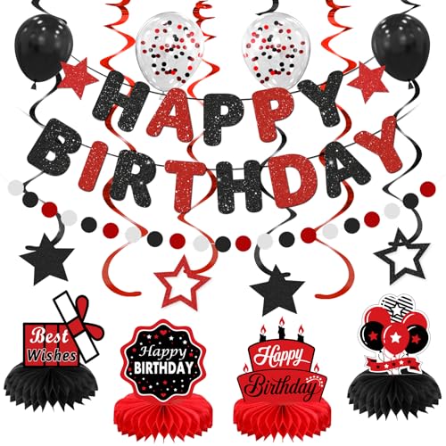 Décorations de fête d'anniversaire kit complet pour homme et femme avec guirlande rouge