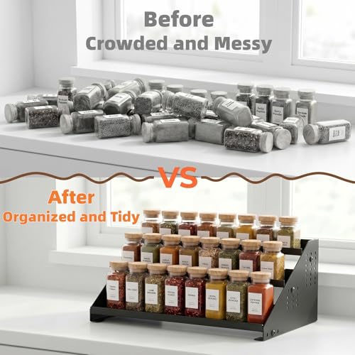 RICHMYC-3-Tier-Spice-Rack-Organizer-13-22-Expandable-Height-Adjustable-Metal-Spice-Organization-for-Cabinet-Kitchen-Seasoning-Organizer-Anti-Slip-Guardrail-Spice-Storage-for-Countertop-Pantry