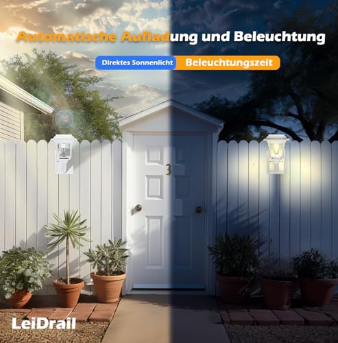 LeiDrail Solar Fence Lights, Solar Lights Outdoor Garden LED Solar Powered Outdoor Wall Fence Lights Waterproof Decor for Patio Yard Warm/Cold White 2 Pack - Image 3