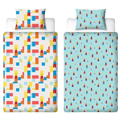 Parure de lit Simple Lego® Officielle sous Licence | Parure de lit réversible Colorblock Double Face avec taie d'oreiller Assortie | Design Lego® en...