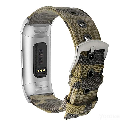 YOOSIDE Band for Fitbit Charge 3/Charge 4, Woven Canvas Camouflage Band Strap with Metal Stainless Steel Clasp Wristband for Fitbit Charge 4/Charge 3
