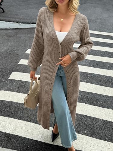 Image of Saodimallsu Womens Long Duster Cardigans Button Down Maxi Sweater Dress