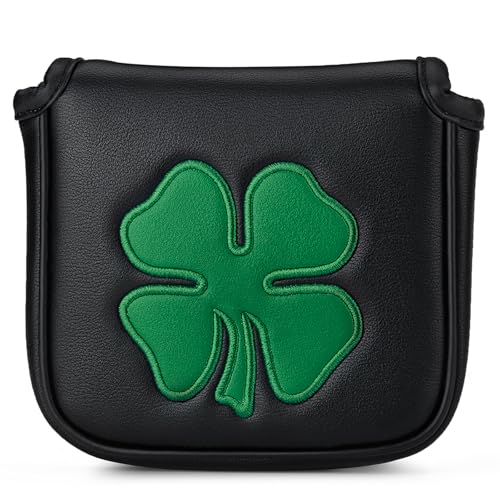 Gbourly Golf Club Lucky Shamrock Square Mallet Putter Cover Magnetic Heel Shaft PU Leather Headcover (Black Shamrock)
