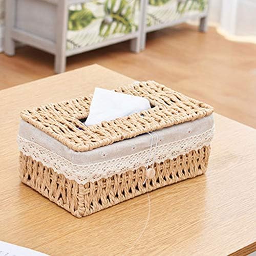 Rattan Tissue Box Cover, Decorative Hand Woven Tissue Paper Holder, Rectangular Facial Tissue Storage Box, Household Napkin Dispenser Organizer for Home Office Car