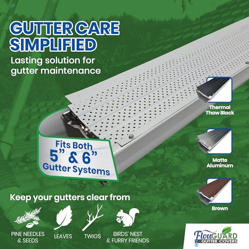Image of FlowGuard USA Made Slip Under Shingle Professional DIY Universal 5 Inch & 6 Inch 50-Year Gutter Cover System - White - Aluminum Gutter Guards - 408 Feet - by FlexxPoint