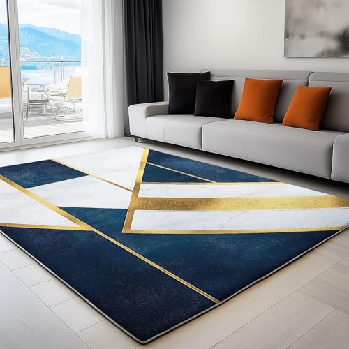 Tapis salon moderne art décoratif bleu or de haute qualité