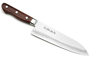 Yoshihiro VG10 16 Layer Hammered Damascus Stainless Steel Santoku Chefs Knife 7''...