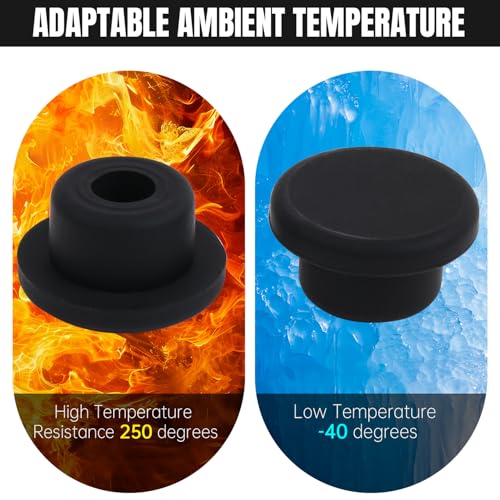 Image of T-Shaped Silicone Plugs, Elastic Waterproof Plugs with Solid Rubber Stopper, 14.1mm Diameter Black, Pack of 20